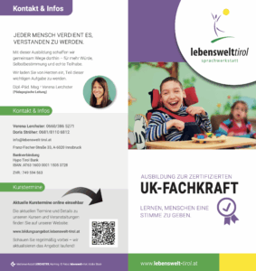 Ausbildung zur zertifizierten UK‑Fachkraft in Innsbruck: praxisnah und offiziell anerkannt nach Standard der GesUK – fünf Kurse in Unterstützter Kommunikation.